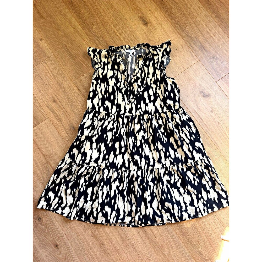 Time and Tru Women’s Leopard Animal Print Tiered V-Neck Dress Sleeveless S